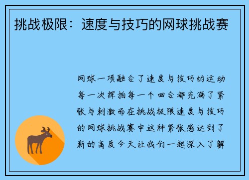 挑战极限：速度与技巧的网球挑战赛